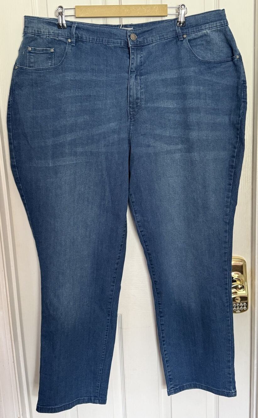 Catherines Right Fit Women 22W Blue Medium Wash Stretch High Rise Straight Jeans